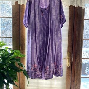 Purple Floral Women's 2 piece Lingerie Robe and Slip